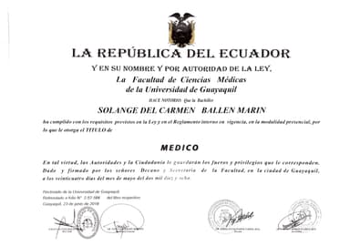 Certificado Dra. Solange